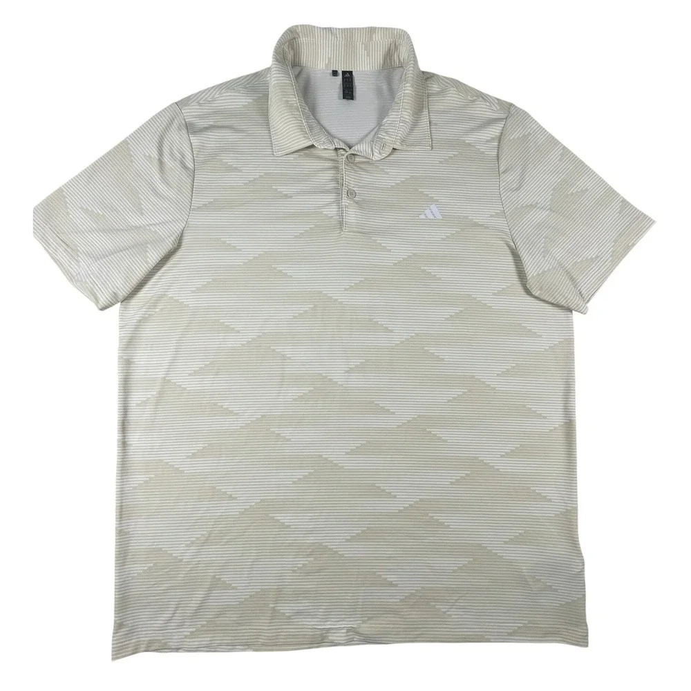 Adidas Polo Shirt Mens XL Beige Geometric Print Golf Performance Short Sleeve‎